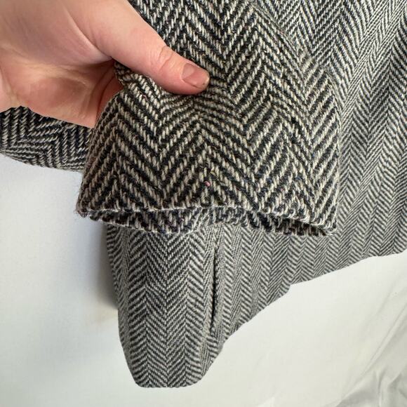 KATE HILL | Black & White Herringbone Peplum Wool Blend Pea Coat | Women's 14P - Picture 6 of 10